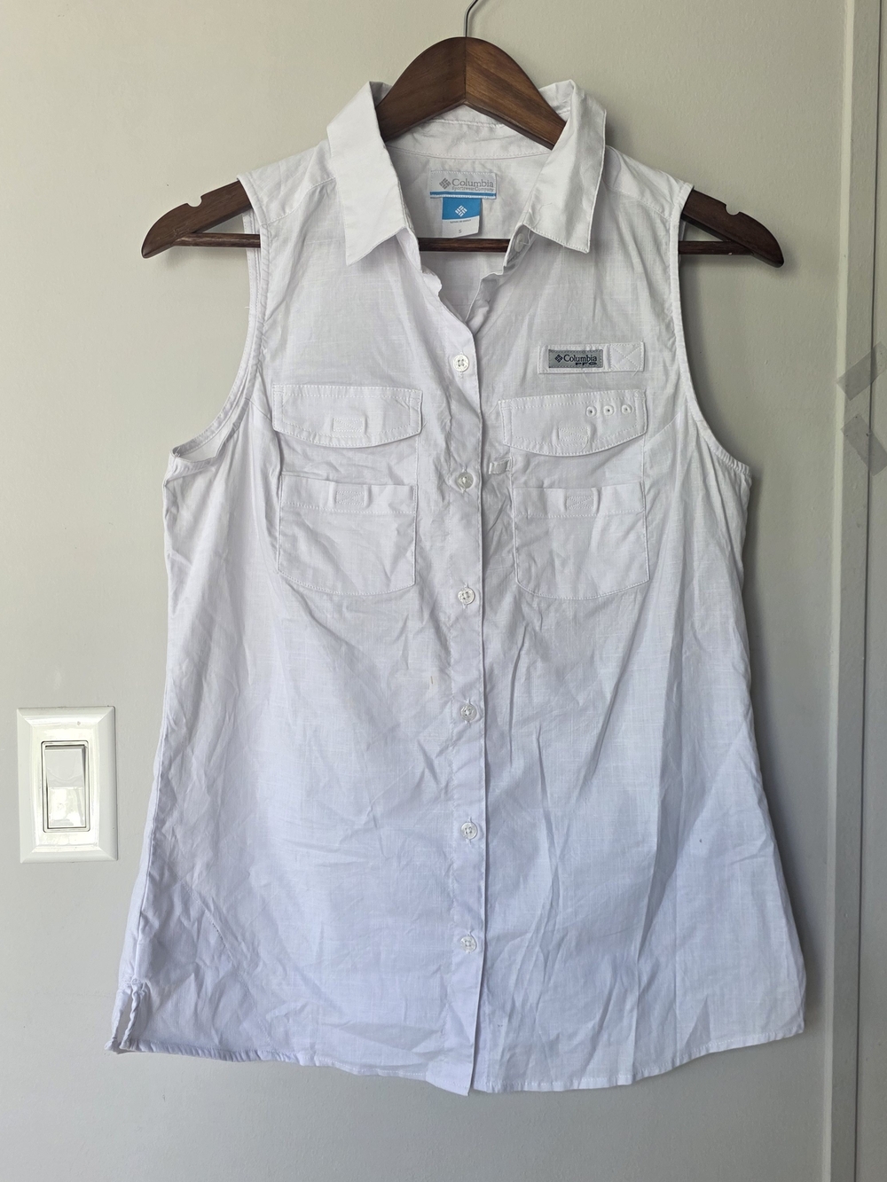 Columbia White Sleeveless Utility Button-Up Shirt Size S